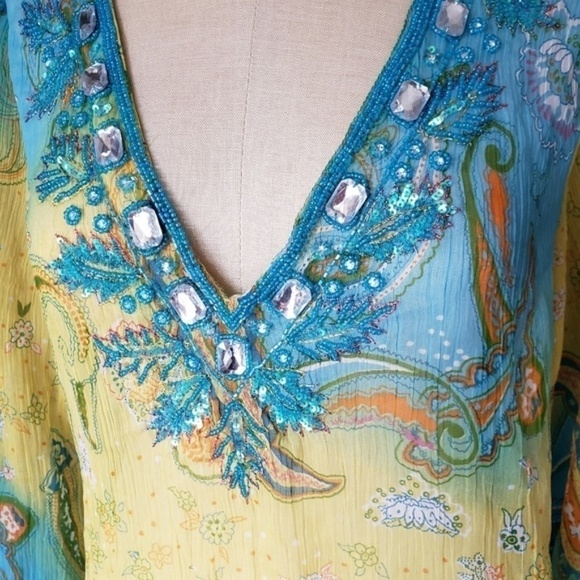 Raviya Embellished Paisley Long Sleeves Coverup S - Picture 4 of 5